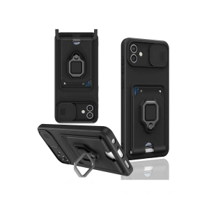 Samsung Galaxy A06 Kılıf Zuma Kartvizitli Yüzüklü Silikon - Siyah