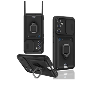 Samsung Galaxy A26 Kılıf Zuma Kartvizitli Yüzüklü Silikon - Siyah