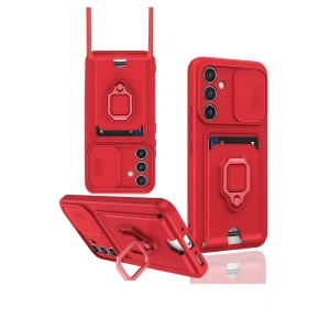 Samsung Galaxy A36 Kılıf Zuma Kartvizitli Yüzüklü Silikon - Kırmızı