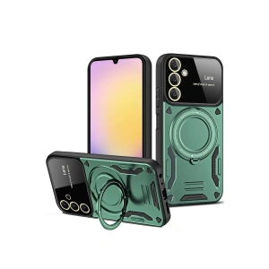 Samsung Galaxy A55 5G Kılıf Joy Lens Standlı Kapak - Koyu Yeşil