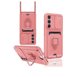 Samsung Galaxy A56 Kılıf Zuma Kartvizitli Yüzüklü Silikon - Pembe