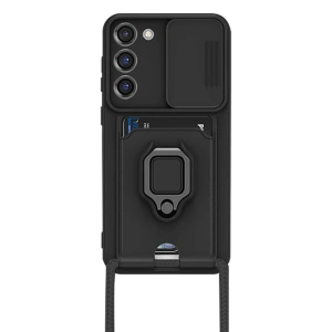 Samsung Galaxy S23 Plus Kılıf Zuma Kartvizitli Yüzüklü Silikon - Siyah