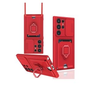 Samsung Galaxy S23 Ultra Kılıf Zuma Kartvizitli Yüzüklü Silikon - Kırmızı