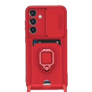 Samsung Galaxy S25 Plus Kılıf Zuma Kartvizitli Yüzüklü Silikon - Kırmızı