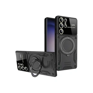 Samsung Galaxy S25 Ultra Kılıf Joy Lens Standlı Kapak - Siyah