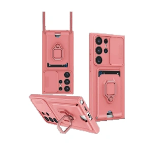 Samsung Galaxy S25 Ultra Kılıf Zuma Kartvizitli Yüzüklü Silikon - Pembe