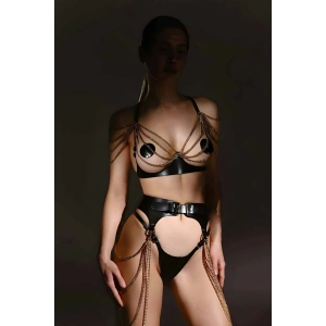Şık Deri Zincirli Göğüs Ve Bel Harness Takım - Brf1242