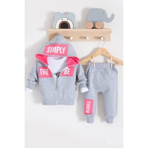 Simply Desenli Kapişonlu 3lü Kız Bebek Takımı