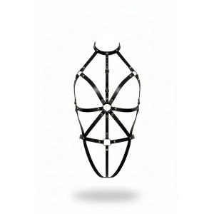 Siyah Body Harness Deri Boyunluklu Tam Vücut Aksesuarı - Brf243