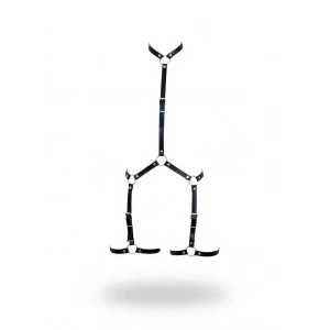 Siyah Body Harness Suni Deri Ayarlanabilir Bacak Detaylı - Brf234