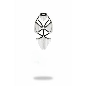 Siyah Body Harness Zincir Detaylı Choker Yaka - Brf1080