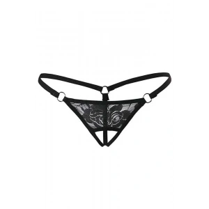Siyah Dantelli Özel Bölgesi Açık G-string Brf1167