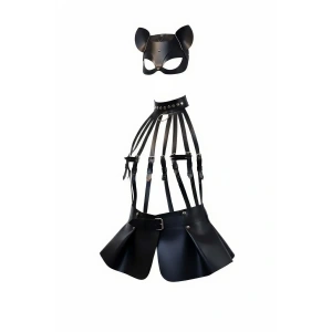 Siyah Etek Deri Harness Detaylı Etek Zımbalı Mini Etek - Brf1313