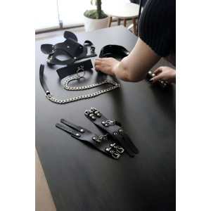 Siyah Fantezi Set, Kırbaç - Kelepçe - Tasma - Maske Takım - Brf1246