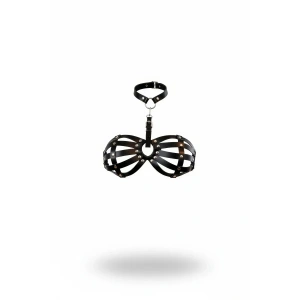 Siyah Göğüs Harness Kafes Detaylı Zımbalı Boyunluk - Brf224