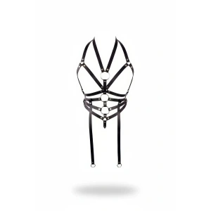Siyah Göğüs Harness Suni Deri Halka Detaylı - Brf23