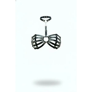 Siyah Göğüs Harness Yaka Detaylı Kafes Yapılı Deri - Brf1408