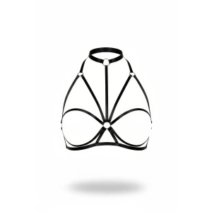 Siyah Göğüs Harness Yüksek Yaka O Halka Detaylı - Brf1044