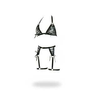 Siyah Harness Takım Çapraz Bağlamalı Suni Deri - Brf1389