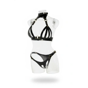 Siyah Harness Takım Deri Boyunluklu Metal Tokalı - Brf1089