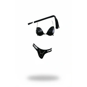 Siyah Harness Takım Deri Büstiyer Zincir Detaylı - Brf1353