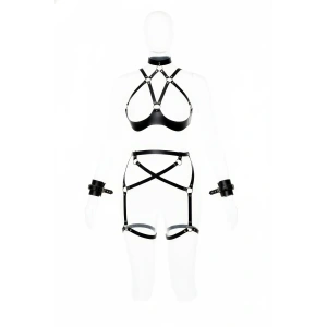 Siyah Harness Takım Deri Jartiyerli Boyunluk Detaylı - Brf1189