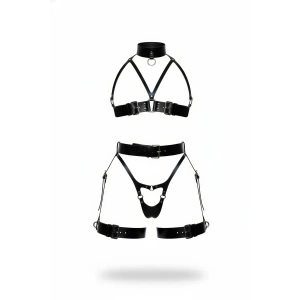 Siyah Harness Takım Deri Tokalı Gerdanlık Detaylı - Brf1378