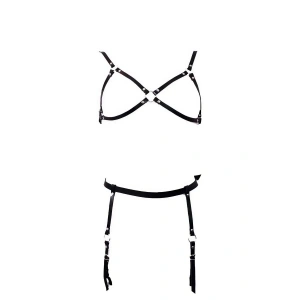 Siyah Harness Takım Suni Deri Jartiyer Detaylı - Brf228