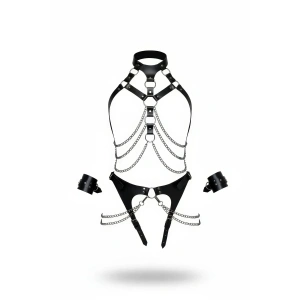 Siyah Harness Takım Zincir Detaylı Boyunluklu - Brf1067