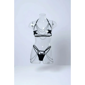 Siyah Harness Takım Zincir Detaylı Vücut Aksesuarı - Brf1065