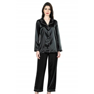 Siyah İkili Saten Gecelik Pijama Takımı 7647