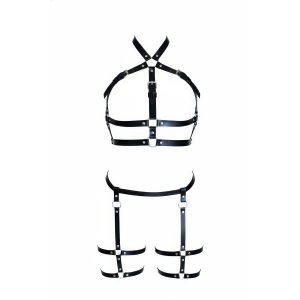 Siyah Kadın Harness Takım Deri Çok Bantlı Tokalı Vücut Seti - Brf272