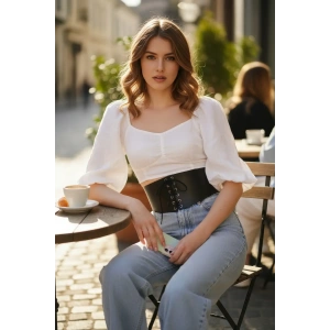 Siyah Kadın Kemer Bağcıklı Kalın Korse Bel Aksesuarı - Brf1127