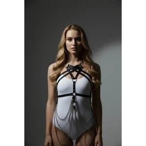 Siyah Kadın Kemer Deri Çapraz Göğüs Detaylı - Brf11