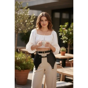 Siyah Kadın Kemer Geniş Panelli Çift Tokalı Bel Aksesuarı - Brf1119