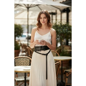 Siyah Kadın Kemer Kalın Ve İnce İkili Bel Aksesuarı - Brf1129