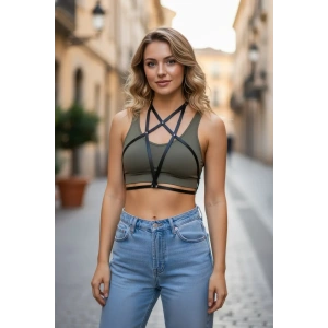 Siyah Kadın Kemer Suni Deri Çapraz Göğüs Detaylı - Brf180