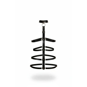 Siyah Kırbaç - Kelepçe Deri Vücut Kafesi Bağlama - Brf1061