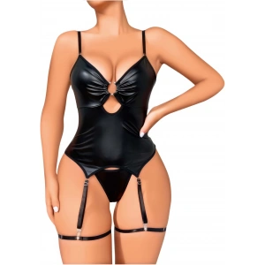 Siyah Lame Fantezi Deri Jartiyer Takımı