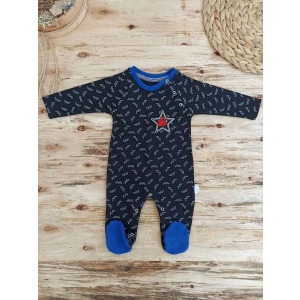 Star Baby Baskılı Çıt Çıt Kapama Erkek Bebek Tulum Siyah