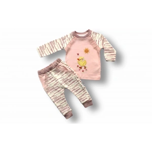 Süslü Ördek Nakışlı Uzun Kollu Sweatli 2li Kız Bebek Takımı Pembe