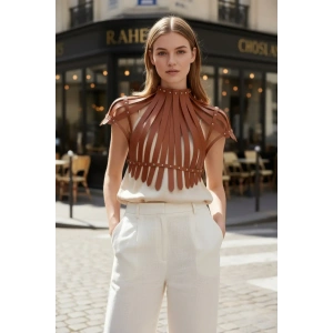 Taba Kadın Kemer Deri Şeritli Yüksek Yaka Vücut Aksesuarı - Brf1257