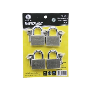 Tudor Td-ms4 Master 4pcs Joker Anahtarlı=tek Anahtarla 4 Kilit Aç  60mm - Gri Kısa Kancalı Çelik Asma Kilit