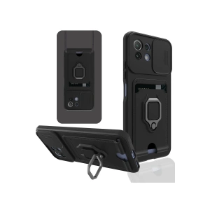 Xiaomi Mİ 11 Lite Kılıf Zuma Kartvizitli Yüzüklü Silikon - Siyah