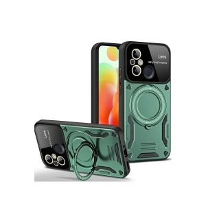 Xiaomi Redmi 12C Kılıf Joy Lens Standlı Kapak - Koyu Yeşil