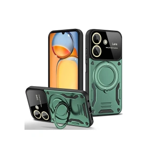 Xiaomi Redmi 13C Kılıf Joy Lens Standlı Kapak - Koyu Yeşil