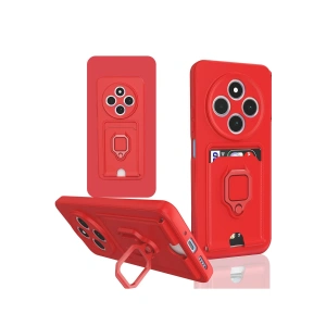 Xiaomi Redmi 14C Kılıf Zuma Kartvizitli Yüzüklü Silikon - Kırmızı