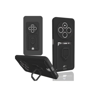 Xiaomi Redmi 14C Kılıf Zuma Kartvizitli Yüzüklü Silikon - Siyah