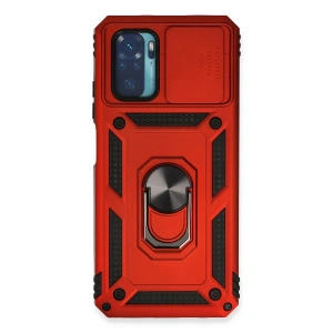 Xiaomi Redmi Note 10 Kılıf Pars Lens Yüzüklü Silikon - Kırmızı