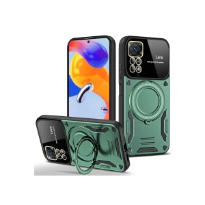 Xiaomi Redmi Note 11 Pro Kılıf Joy Lens Standlı Kapak - Koyu Yeşil